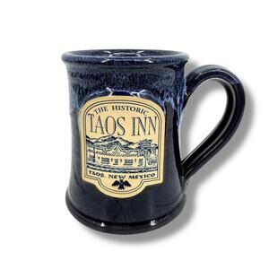 Deneen Pottery Historic Taos Inn New Mexico 2008 cup mug drip glaze navy blue
